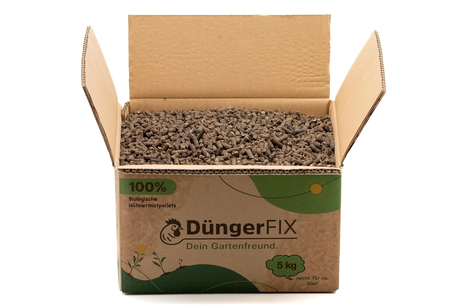 DüngerFIX Grün-Pflanzendünger aus Hühnermist Pellets - Organischer Dünger Rasen, Obst und Gemüse - Universal-Dünger für alle Pflanzen-Arten - Bio Rasendünger tierfreundlich 5kg